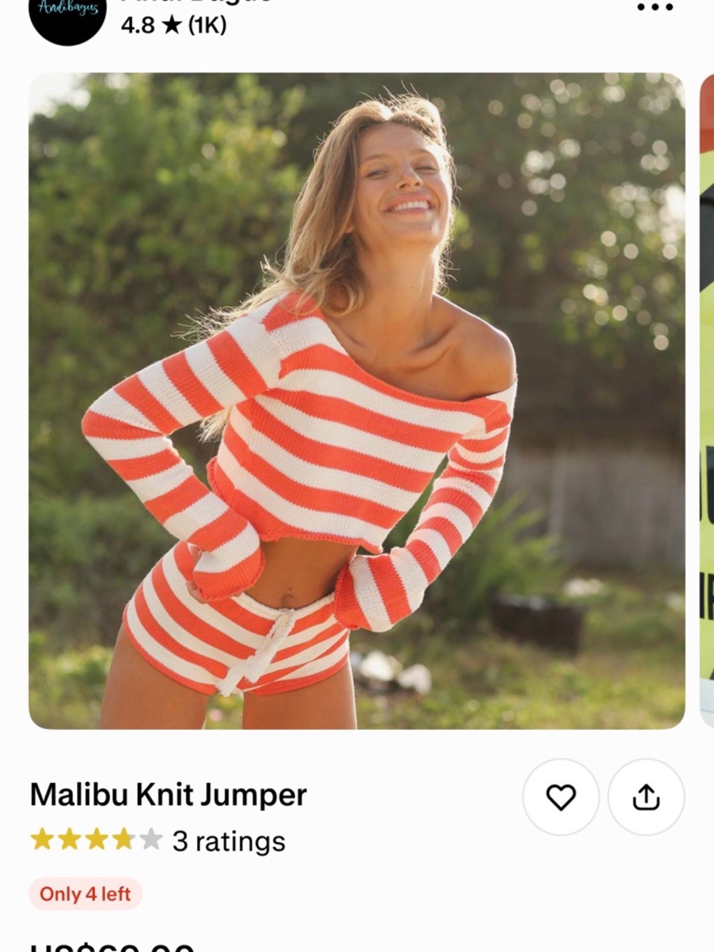 Malibu Knit Crop Top - Coral & White Stripes